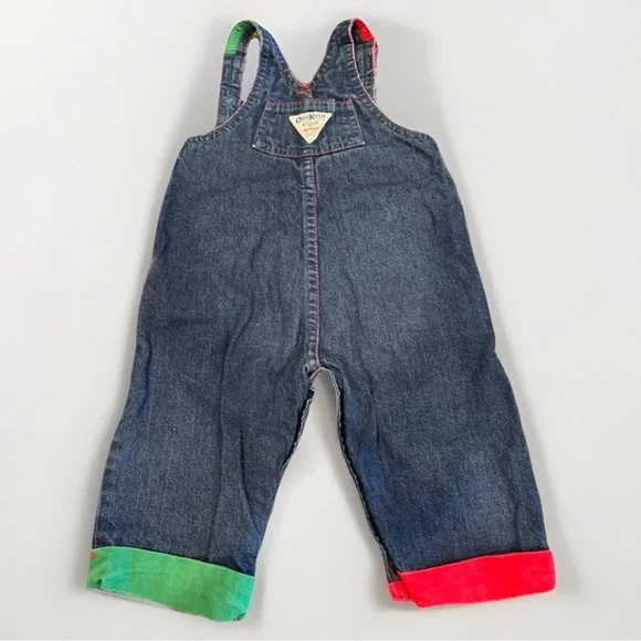 OshKosh 12M Colorblock Baby Outfit 90s Retro Kids Overalls Vintage - Picture 2 of 5